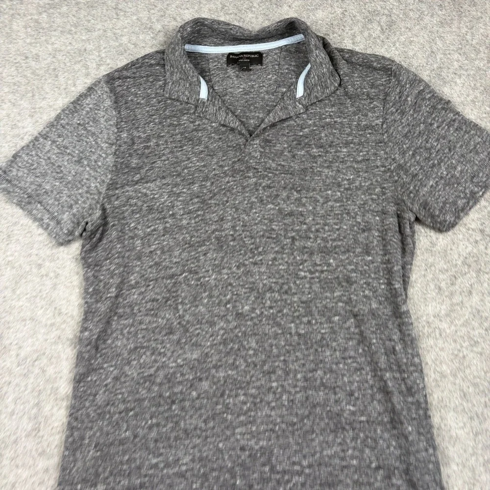 Banana Republic Polo Shirt Mens Medium Gray Linen‎ Blend Comfort Heathered
